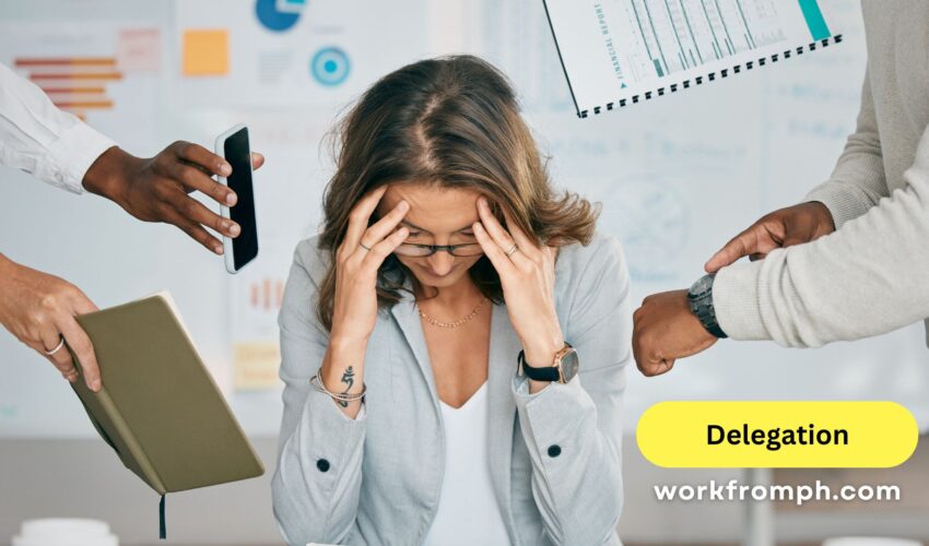 WorkFromPH.com blog photo of an overwhelmed woman business owner, multitasking female in office with demands from everyone Blog Resource for Modern Founders
